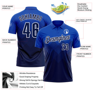 Custom Thunder Blue Navy-White 3D Gradient Square Shape Performance Polo Shirt