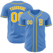Load image into Gallery viewer, Custom Powder Blue Yellow-White Authentic Baseball Jersey
