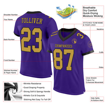 Custom Purple Old Gold-Black Mesh Authentic Football Jersey