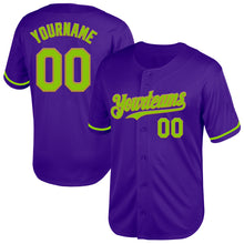 Load image into Gallery viewer, Custom Purple Neon Green-Old Gold Mesh Authentic Throwback Baseball Jersey
