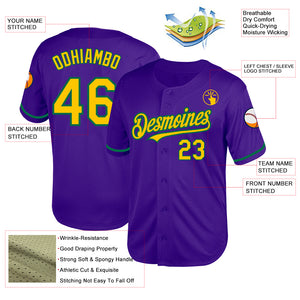 Custom Purple Yellow-Kelly Green Mesh Authentic Throwback Baseball Jersey