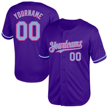 Load image into Gallery viewer, Custom Purple Light Blue-Pink Mesh Authentic Throwback Baseball Jersey

