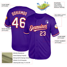 Load image into Gallery viewer, Custom Purple White-Red Mesh Authentic Throwback Baseball Jersey
