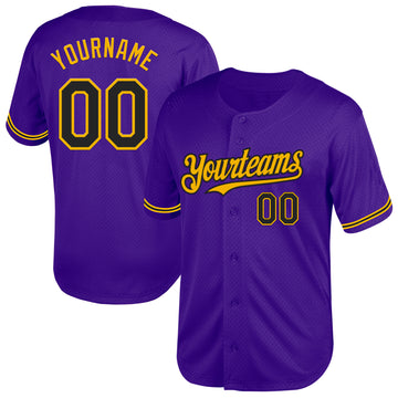 Custom Purple Black-Gold Mesh Authentic Throwback Baseball Jersey