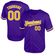 Load image into Gallery viewer, Custom Purple Gold-White Mesh Authentic Throwback Baseball Jersey
