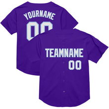 Load image into Gallery viewer, Custom Purple White-Light Blue Mesh Authentic Throwback Baseball Jersey
