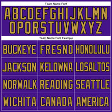 Load image into Gallery viewer, Custom Purple Black-Old Gold Mesh Authentic Throwback Baseball Jersey
