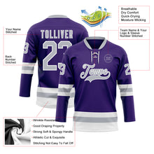 Load image into Gallery viewer, Custom Purple Gray-White Hockey Lace Neck Jersey
