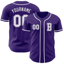Load image into Gallery viewer, Custom Purple White Authentic Baseball Jersey
