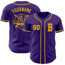 Load image into Gallery viewer, Custom Purple Gold Authentic Baseball Jersey
