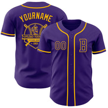 Load image into Gallery viewer, Custom Purple Gold Authentic Baseball Jersey
