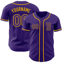 Load image into Gallery viewer, Custom Purple Gold Authentic Baseball Jersey
