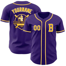 Load image into Gallery viewer, Custom Purple Gold-White Authentic Baseball Jersey

