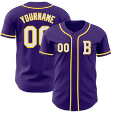 Load image into Gallery viewer, Custom Purple White-Yellow Authentic Baseball Jersey
