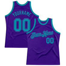 Load image into Gallery viewer, Custom Purple Teal Authentic Throwback Basketball Jersey
