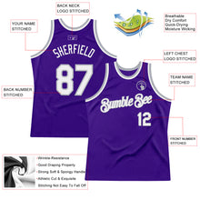 Load image into Gallery viewer, Custom Purple White-Gray Authentic Throwback Basketball Jersey
