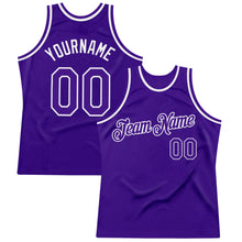 Load image into Gallery viewer, Custom Purple White Authentic Throwback Basketball Jersey
