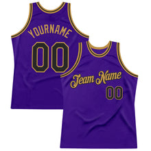 Load image into Gallery viewer, Custom Purple Black-Old Gold Authentic Throwback Basketball Jersey
