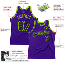 Load image into Gallery viewer, Custom Purple Black-Neon Green Authentic Throwback Basketball Jersey
