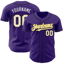 Load image into Gallery viewer, Custom Purple White Yellow-Black Authentic Baseball Jersey

