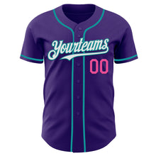 Load image into Gallery viewer, Custom Purple Teal Pink-White Authentic Baseball Jersey
