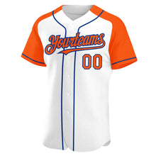 Load image into Gallery viewer, Custom White Orange-Royal Authentic Raglan Sleeves Baseball Jersey
