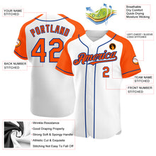 Load image into Gallery viewer, Custom White Orange-Royal Authentic Raglan Sleeves Baseball Jersey
