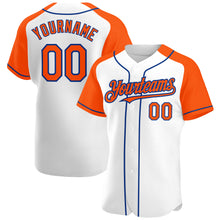 Load image into Gallery viewer, Custom White Orange-Royal Authentic Raglan Sleeves Baseball Jersey
