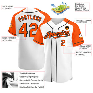 Custom White Orange-Black Authentic Raglan Sleeves Baseball Jersey