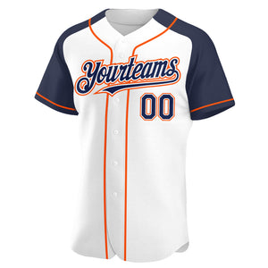 Custom White Navy-Orange Authentic Raglan Sleeves Baseball Jersey