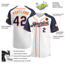 Load image into Gallery viewer, Custom White Navy-Orange Authentic Raglan Sleeves Baseball Jersey
