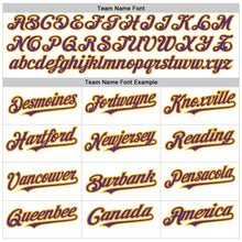 Load image into Gallery viewer, Custom White Purple-Gold Authentic Raglan Sleeves Baseball Jersey
