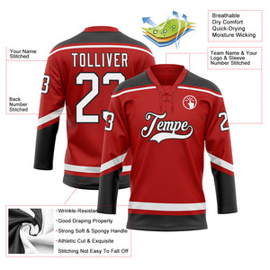 Custom Red White-Black Hockey Lace Neck Jersey