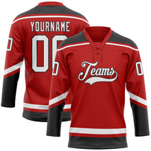 Load image into Gallery viewer, Custom Red White-Black Hockey Lace Neck Jersey

