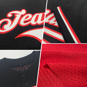 Custom Red Vintage USA Flag-Black Mesh Authentic Throwback Baseball Jersey