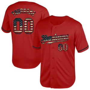 Custom Red Vintage USA Flag-Black Mesh Authentic Throwback Baseball Jersey