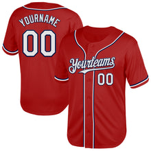 Load image into Gallery viewer, Custom Red White-Navy Mesh Authentic Throwback Baseball Jersey
