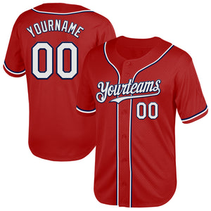 Custom Red White-Navy Mesh Authentic Throwback Baseball Jersey