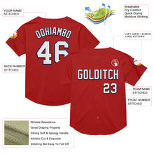 Load image into Gallery viewer, Custom Red White-Navy Mesh Authentic Throwback Baseball Jersey
