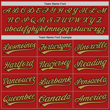 Load image into Gallery viewer, Custom Red Old Gold-Black Authentic Throwback Baseball Jersey
