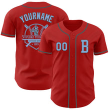 Load image into Gallery viewer, Custom Red Light Blue-Steel Gray Authentic Baseball Jersey
