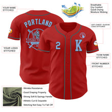 Load image into Gallery viewer, Custom Red Light Blue-Steel Gray Authentic Baseball Jersey
