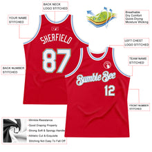 Load image into Gallery viewer, Custom Red Light Blue-Old Gold Authentic Throwback Basketball Jersey
