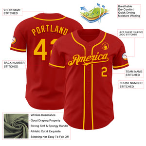 Custom Red Gold Authentic Baseball Jersey