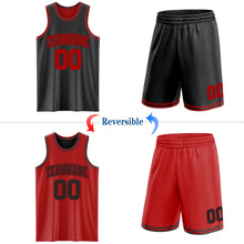 Load image into Gallery viewer, Custom Reversible Black Red Double Side Sublimation Basketball Suit Jersey
