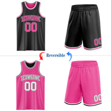 Load image into Gallery viewer, Custom Reversible Black Pink-White Double Side Sublimation Basketball Suit Jersey

