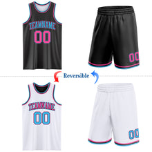 Load image into Gallery viewer, Custom Reversible Black Pink-Sky Blue Double Side Sublimation Basketball Suit Jersey
