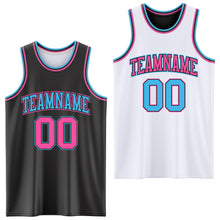 Load image into Gallery viewer, Custom Reversible Black Pink-Sky Blue Double Side Sublimation Basketball Suit Jersey
