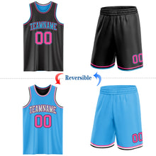 Load image into Gallery viewer, Custom Reversible Black Pink-Sky Blue Double Side Sublimation Basketball Suit Jersey

