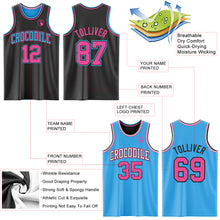 Load image into Gallery viewer, Custom Reversible Black Pink-Sky Blue Double Side Sublimation Basketball Suit Jersey
